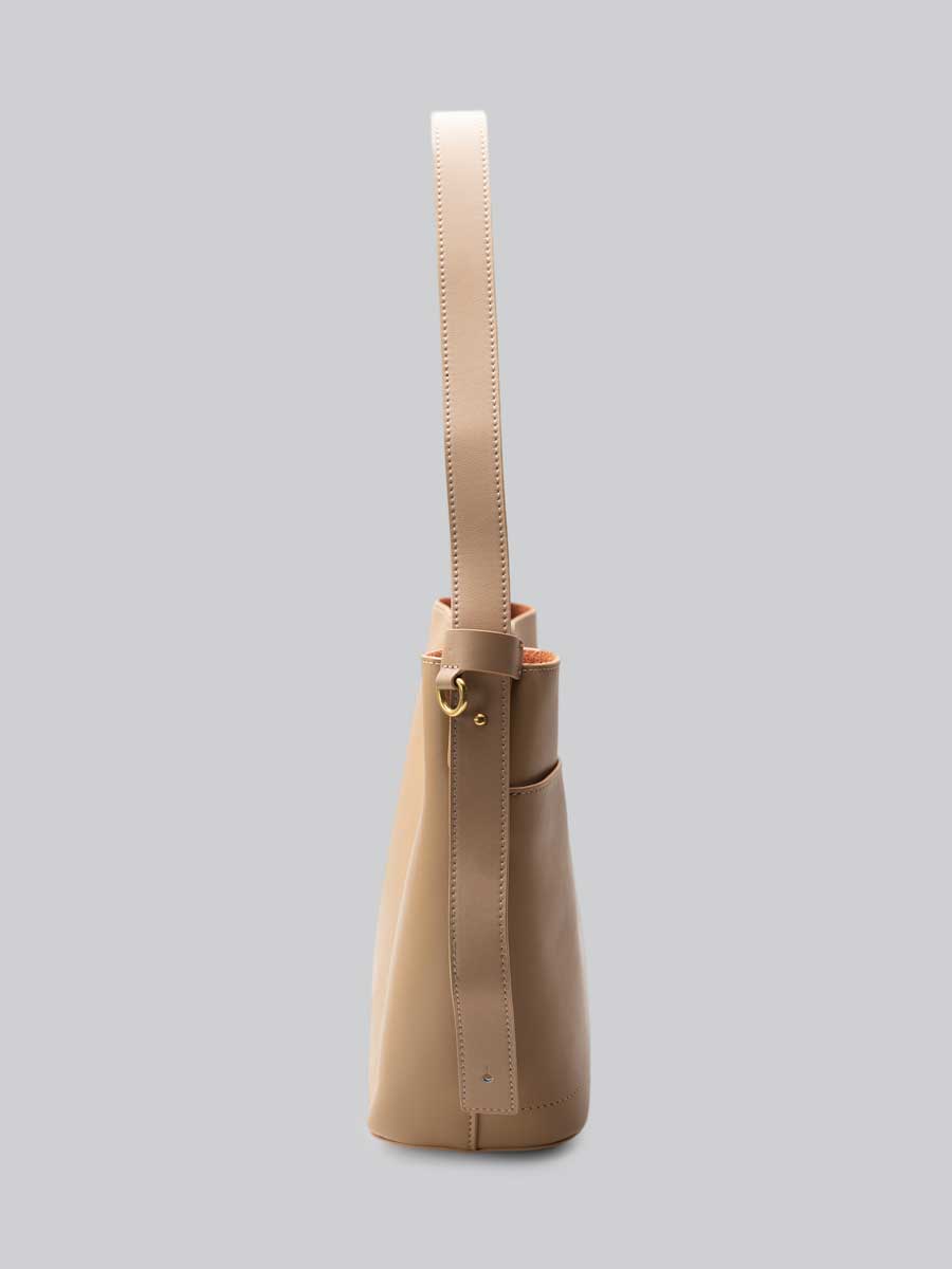 Genuine Leather Bucket Bag Adjustable Strap Cream Yellow