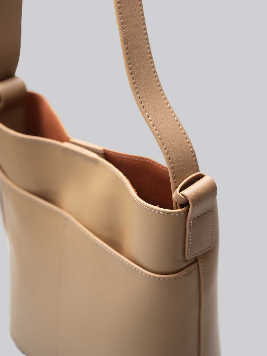 Genuine Leather Bucket Bag Adjustable Strap Brown