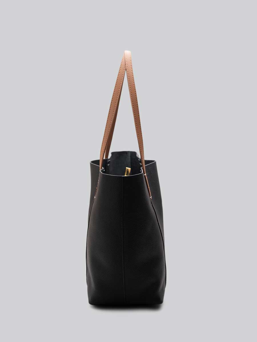 Oversize Genuine Leather Tote Bag Shoulder Black