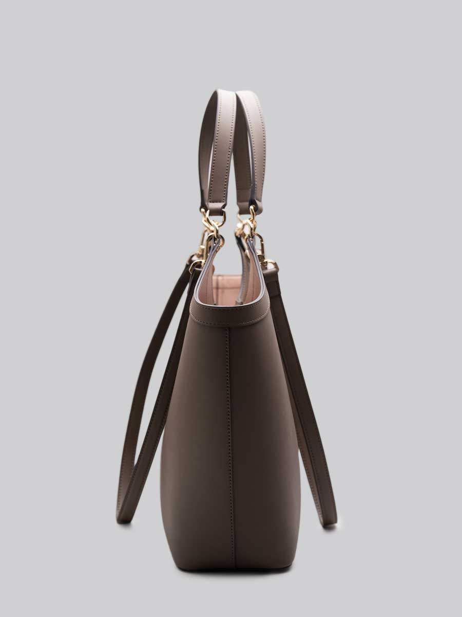 Real Leather Tote Bag with Gold Hardware Brown