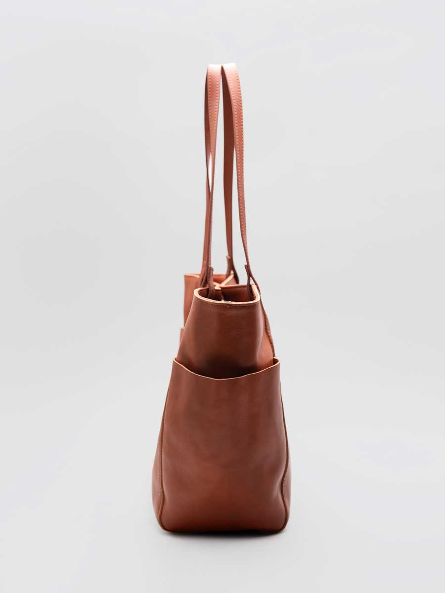Oversize Leather Tote Shopper Handbag Orange