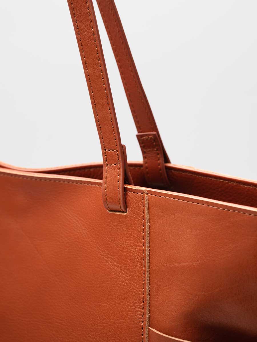 Oversize Leather Tote Shopper Handbag Orange