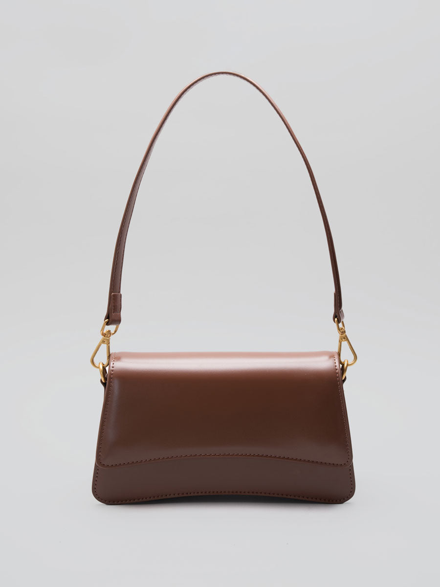 Genuine Patent Leather Clutch Shoulder Bag with Dual Straps Brown