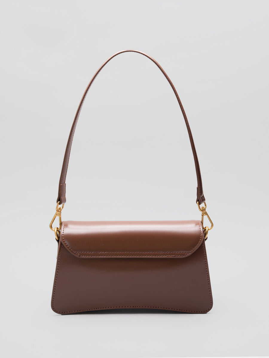 Genuine Patent Leather Clutch Shoulder Bag with Dual Straps Brown