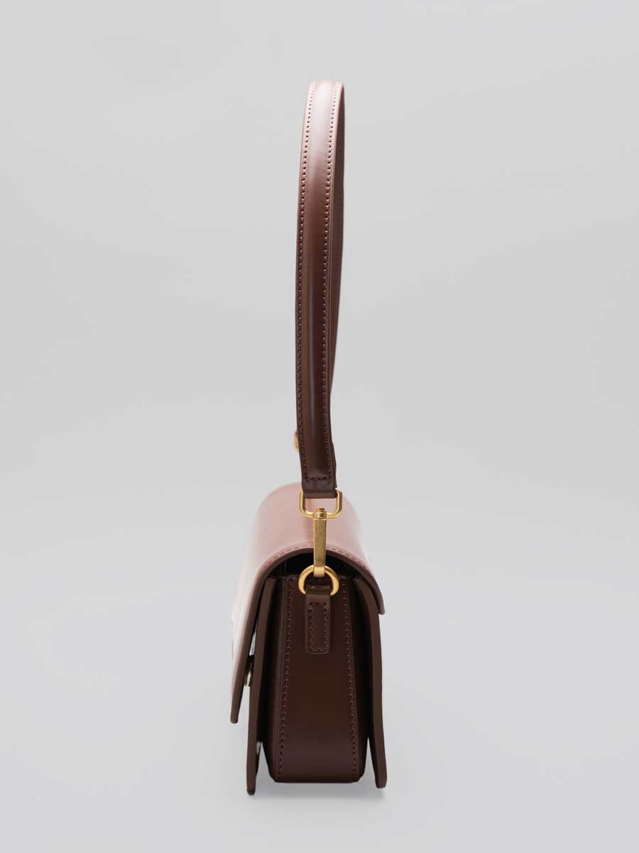 Genuine Patent Leather Clutch Shoulder Bag with Dual Straps Brown