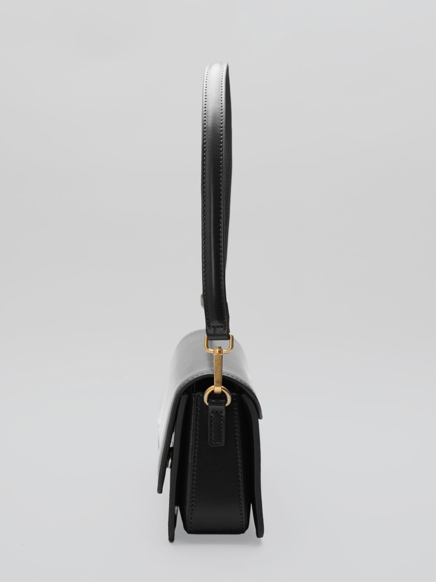 Genuine Patent Leather Clutch Shoulder Bag with Dual Straps Black