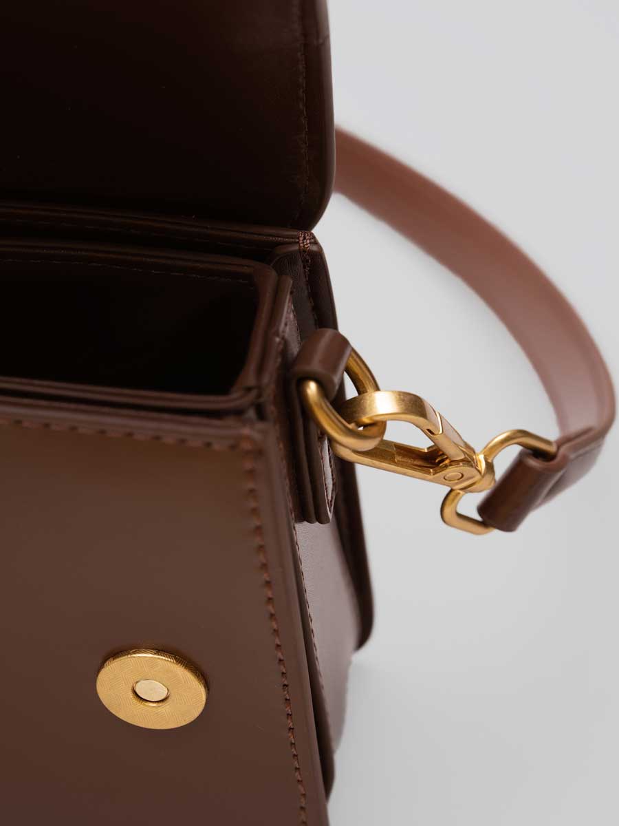 Genuine Patent Leather Clutch Shoulder Bag with Dual Straps Brown