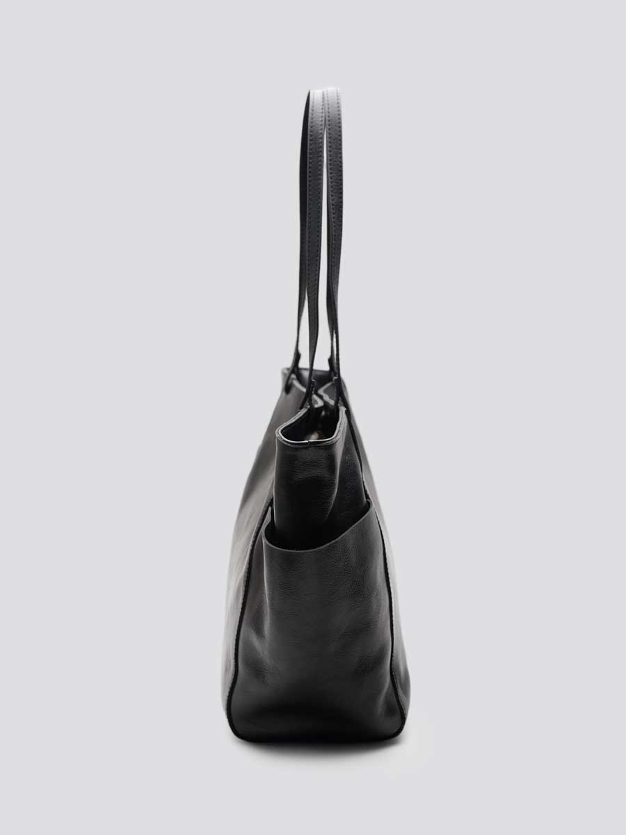 Oversize Leather Tote Shopper Handbag Black