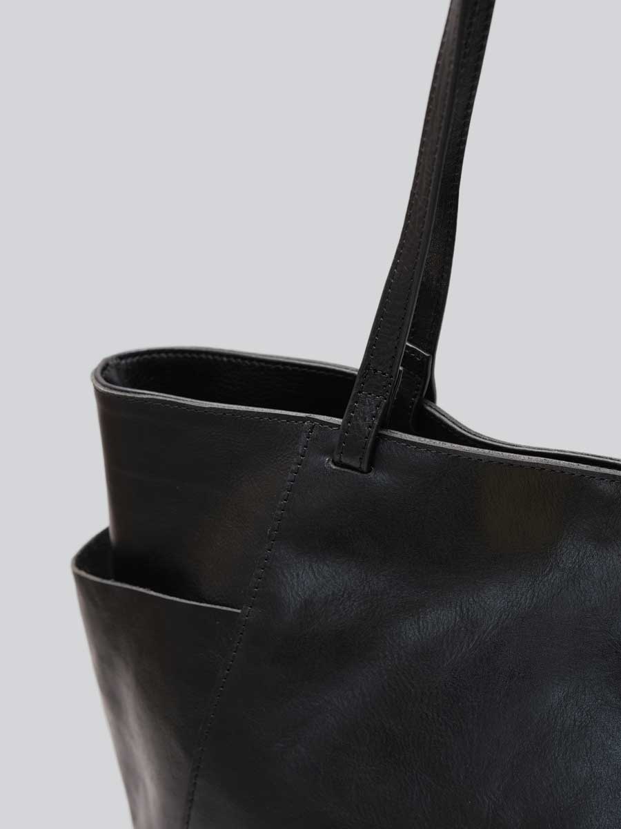 Oversize Leather Tote Shopper Handbag Black