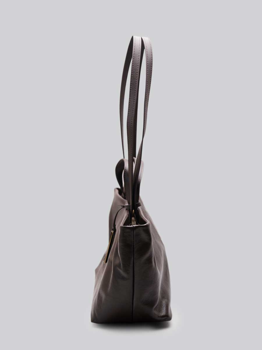 Oversize Genuine Leather Dual Handle Tote Bag Coffee