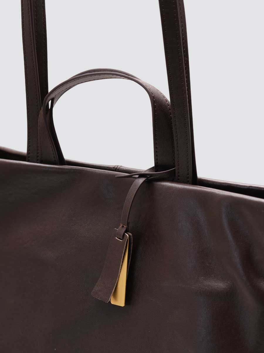 Oversize Genuine Leather Dual Handle Tote Bag Coffee