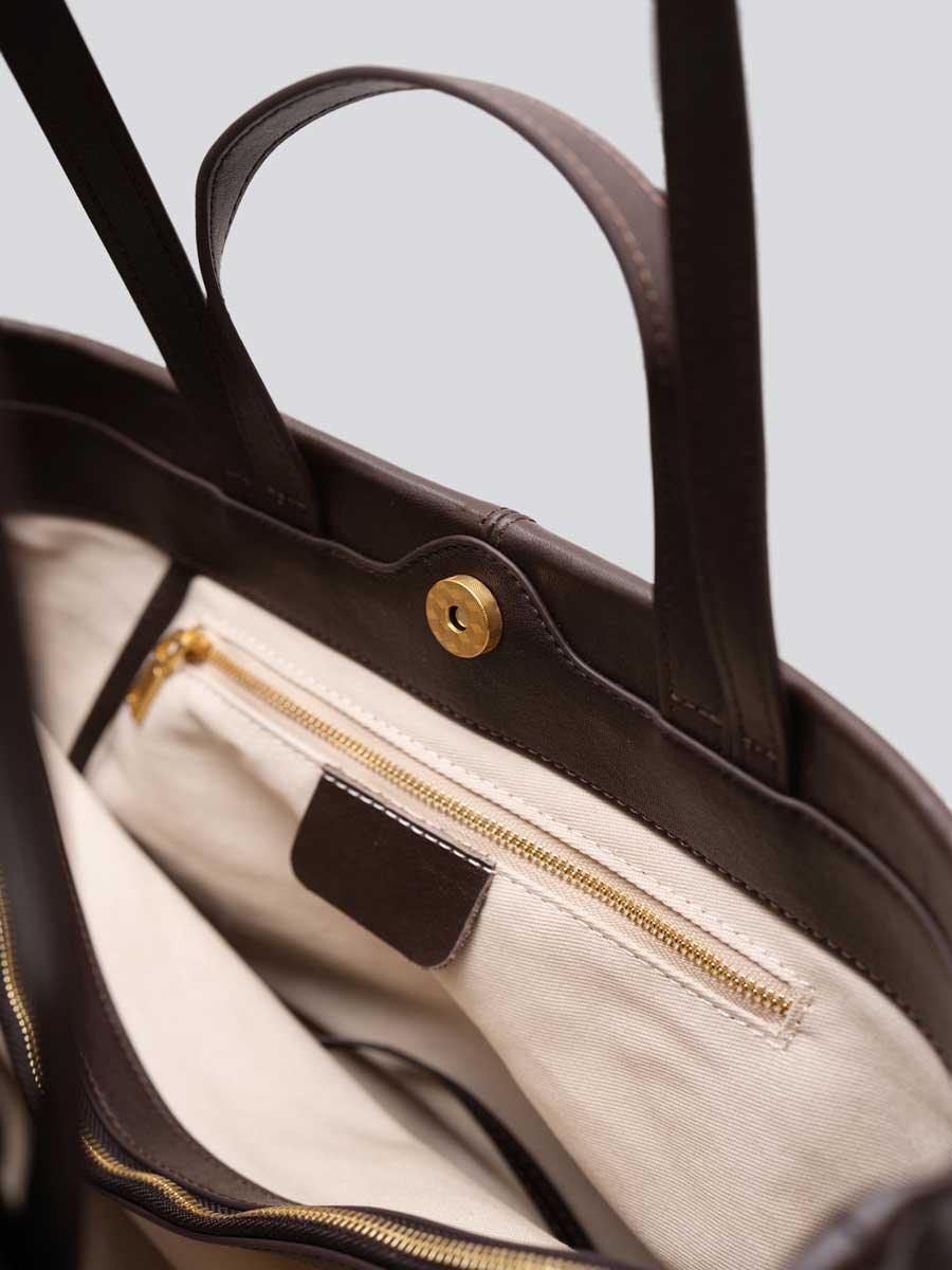 Oversize Genuine Leather Dual Handle Tote Bag Coffee