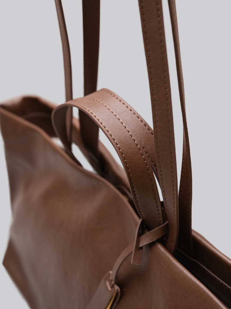 Oversize Genuine Leather Dual Handle Tote Bag Coffee
