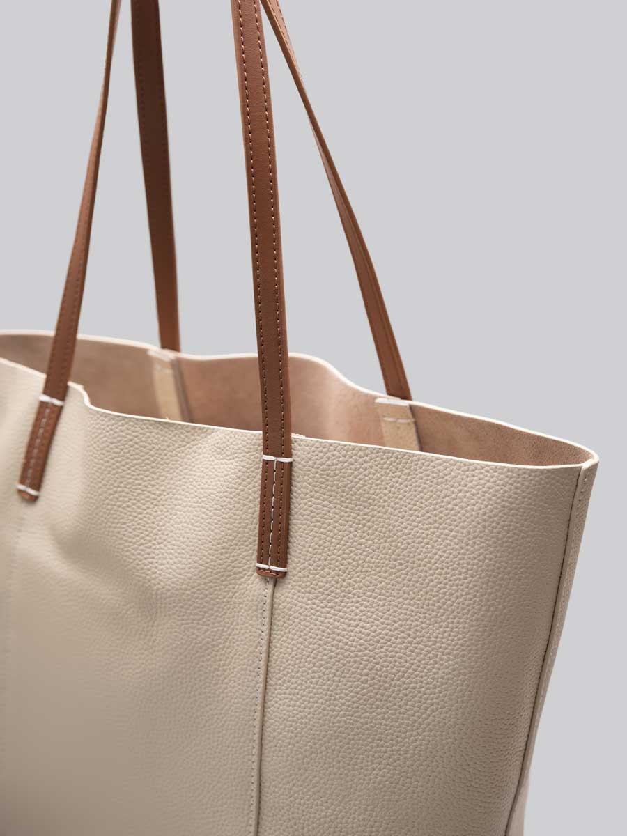 Oversize Genuine Leather Tote Bag Shoulder Khaki