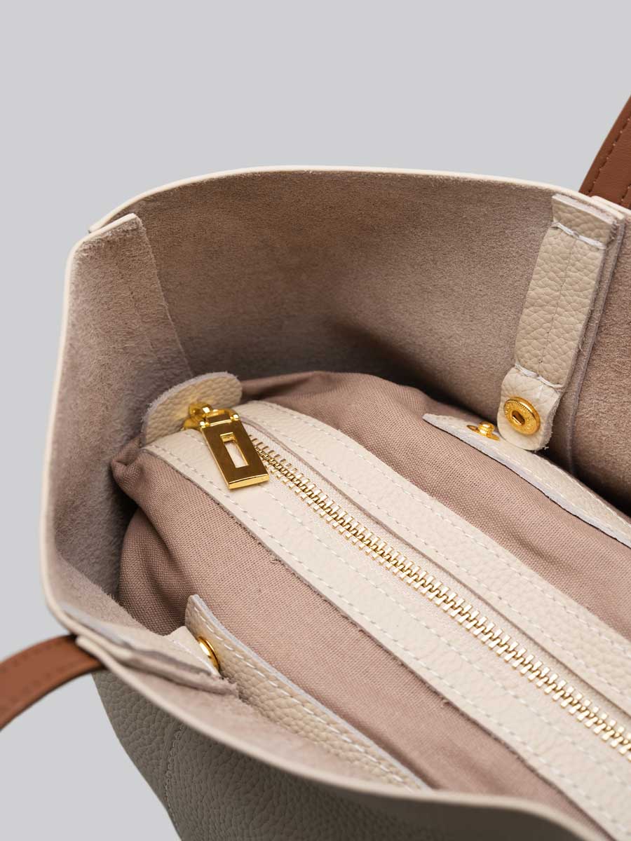 Oversize Genuine Leather Tote Bag Shoulder Khaki