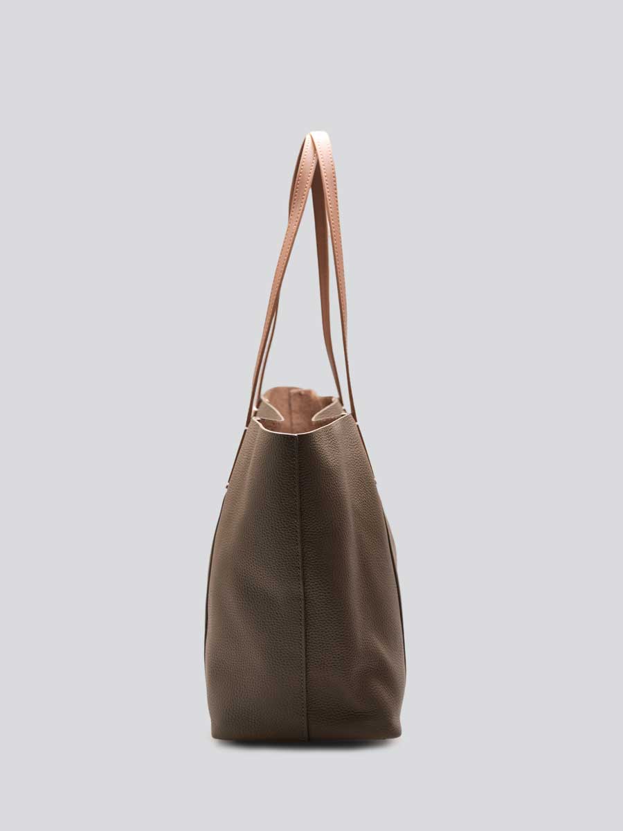 Oversize Genuine Leather Tote Bag Shoulder Khaki
