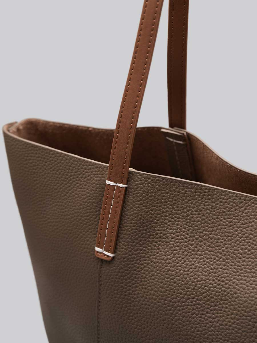 Oversize Genuine Leather Tote Bag Shoulder Khaki