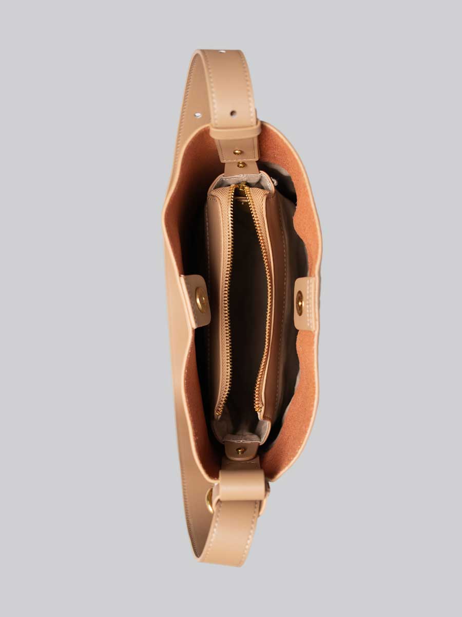 Genuine Leather Bucket Bag Adjustable Strap Brown