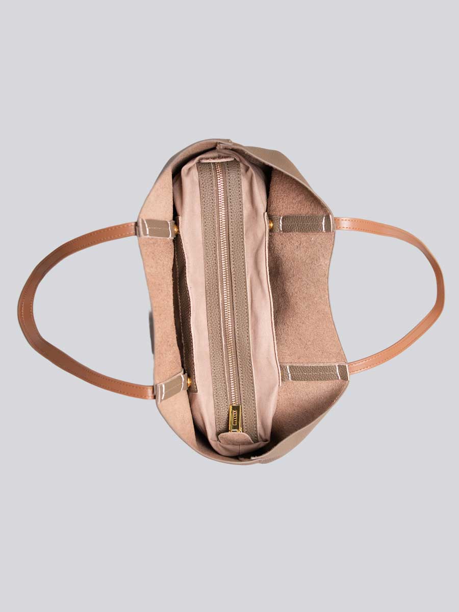 Oversize Genuine Leather Tote Bag Shoulder Khaki