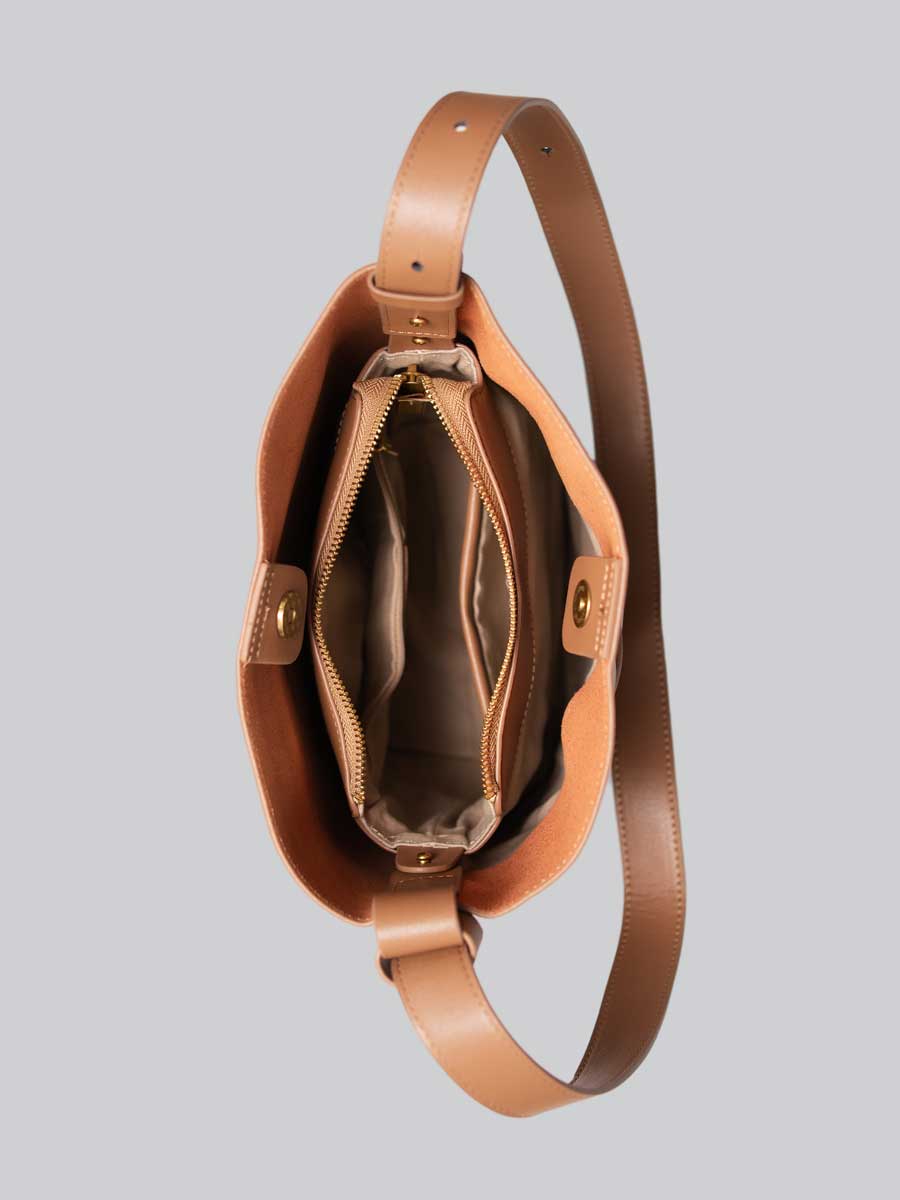 Genuine Leather Bucket Bag Adjustable Strap Cream Yellow