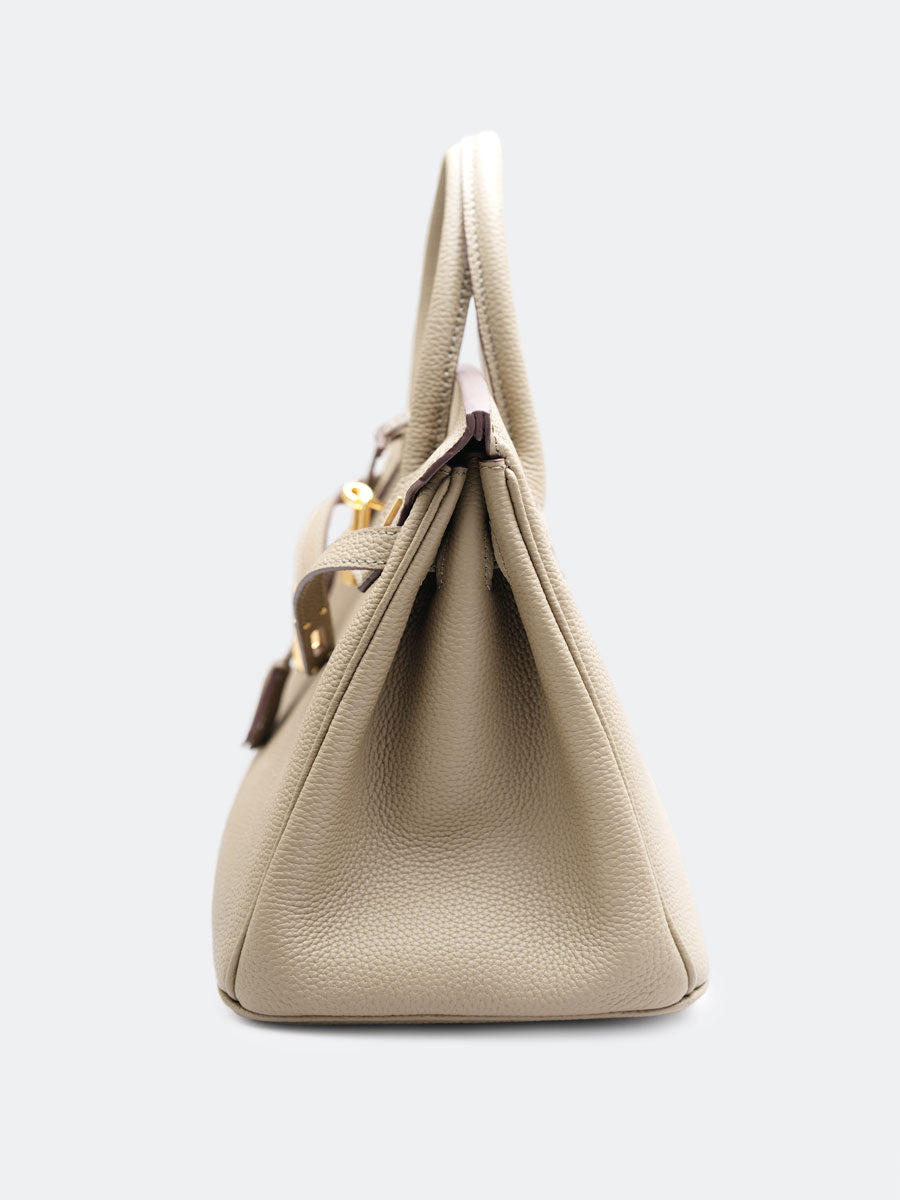 Real Leather Top Handle Satchel Handbag Crossbody Bag Beige