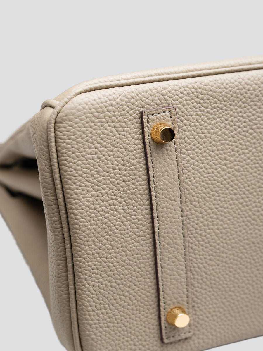 Real Leather Top Handle Satchel Handbag Crossbody Bag Beige