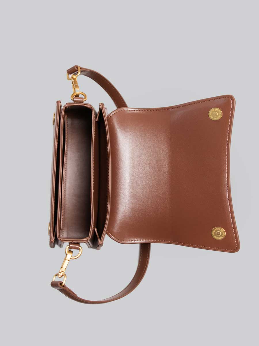 Genuine Patent Leather Clutch Shoulder Bag with Dual Straps Brown