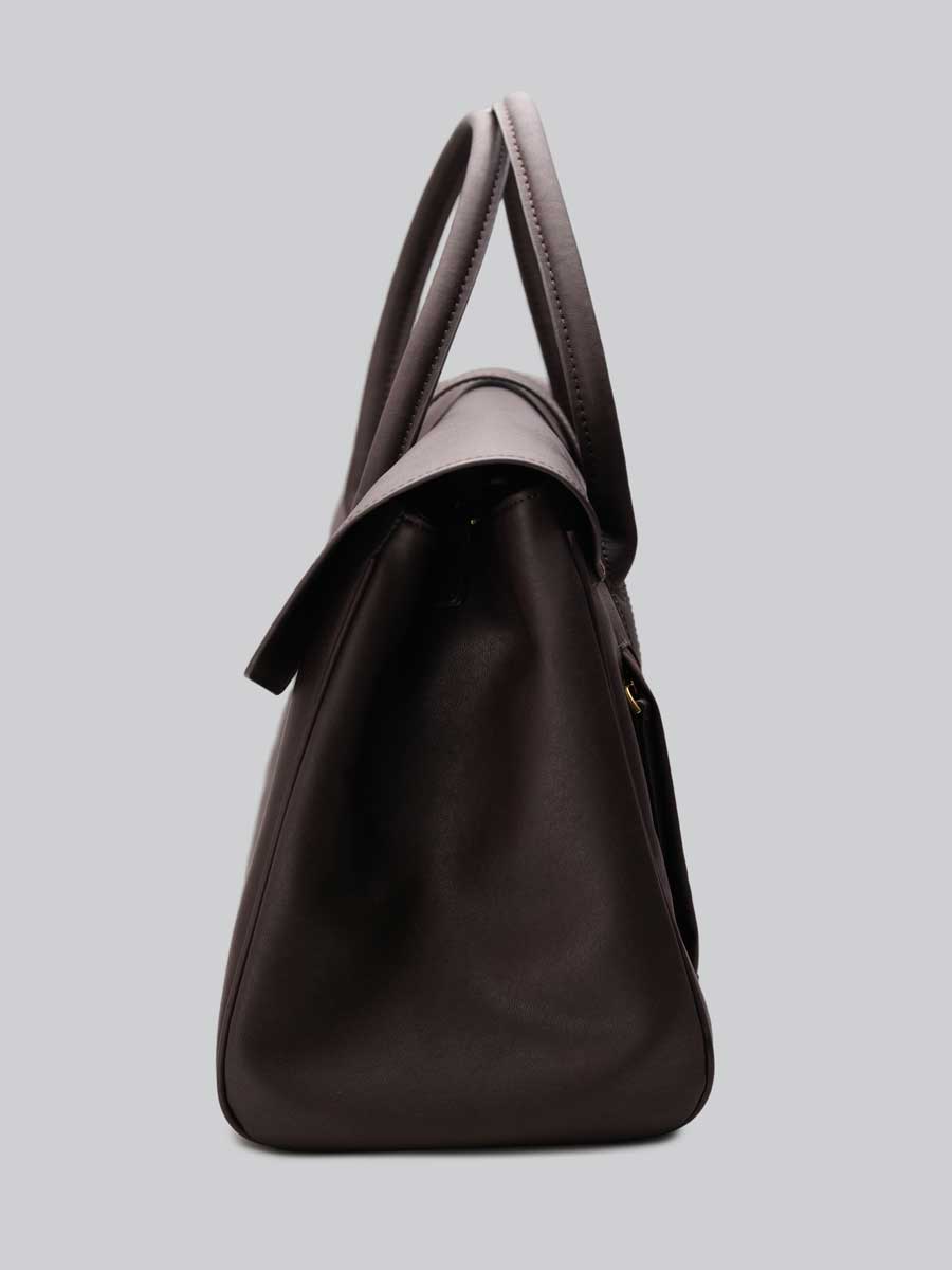 Classic Genuine Leather Top Handle Satchel Brown