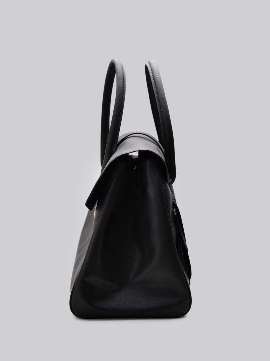 Classic Genuine Leather Top Handle Satchel Black