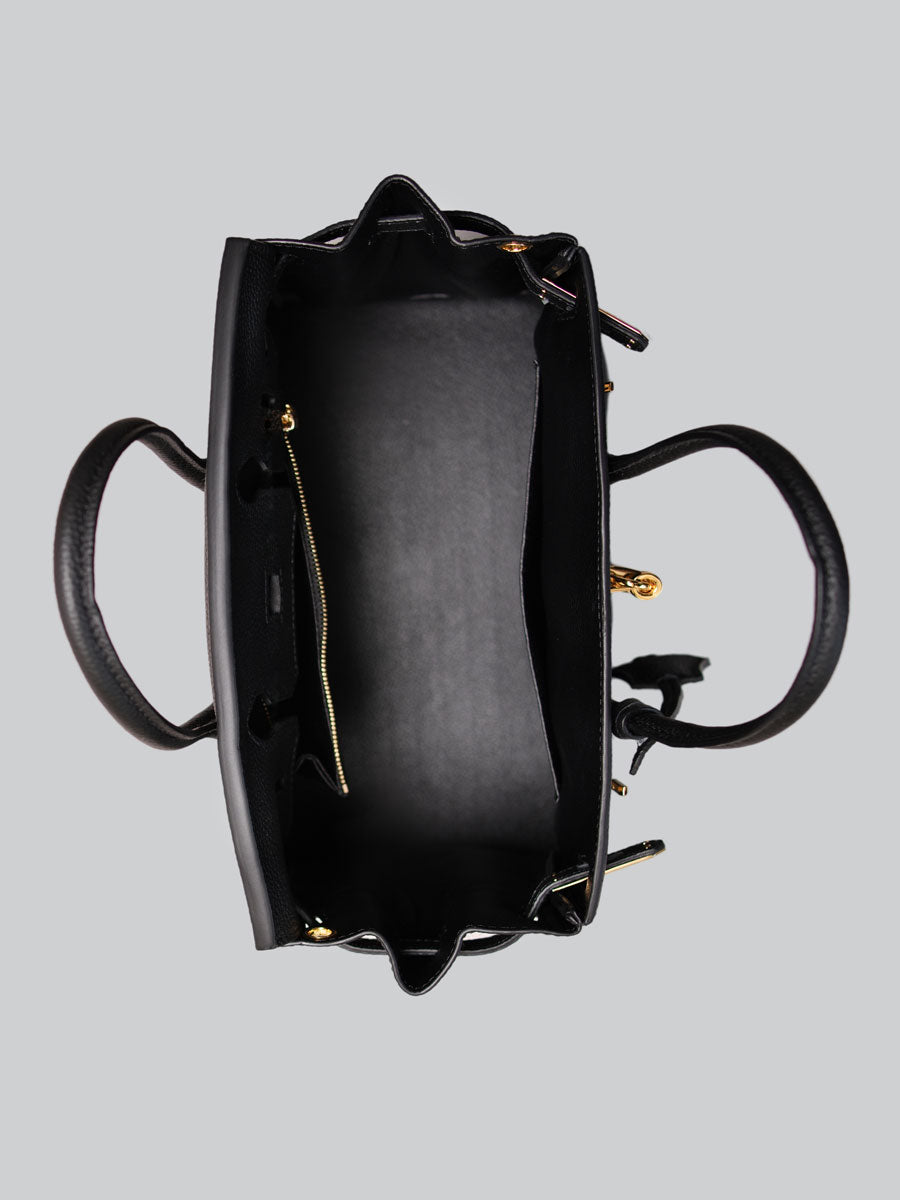 Real Leather Top Handle Satchel Handbag Crossbody Bag Black