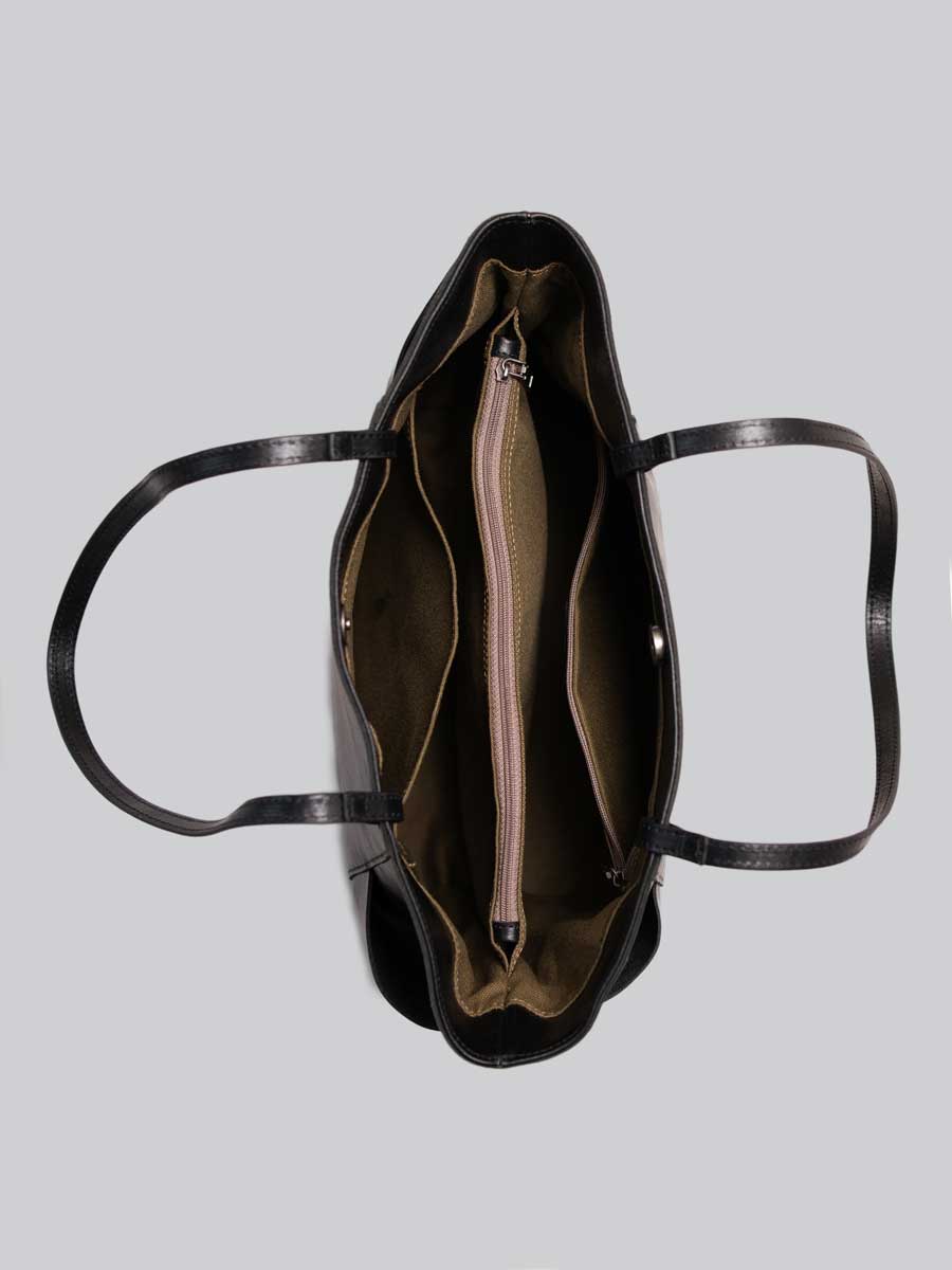 Oversize Leather Tote Shopper Handbag Black
