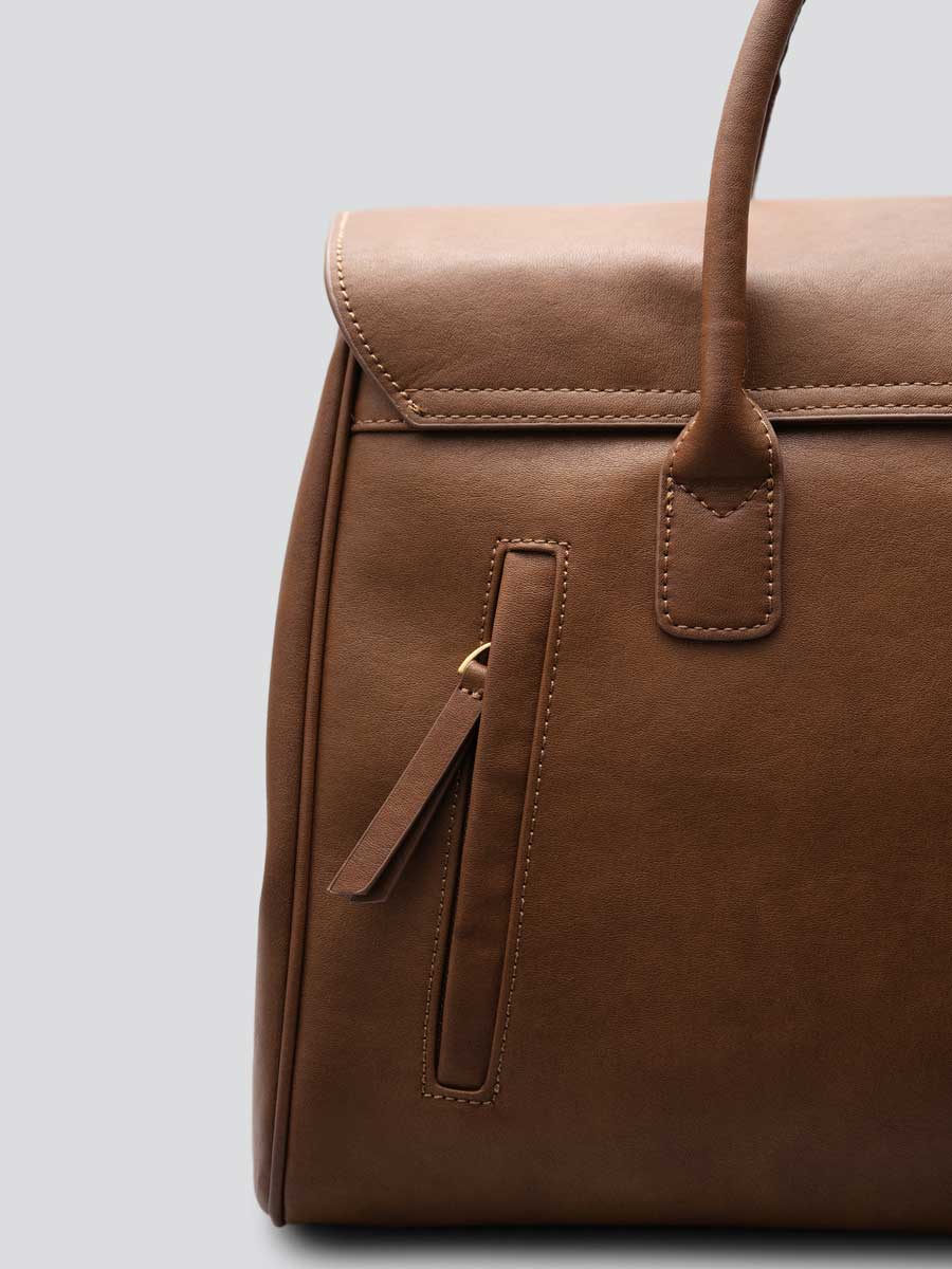 Classic Genuine Leather Top Handle Satchel Brown