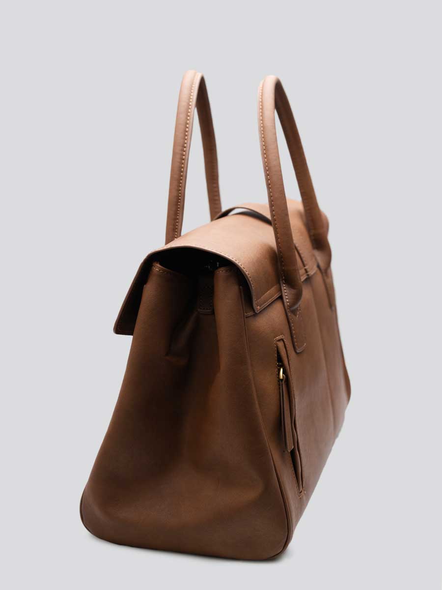 Classic Genuine Leather Top Handle Satchel Brown