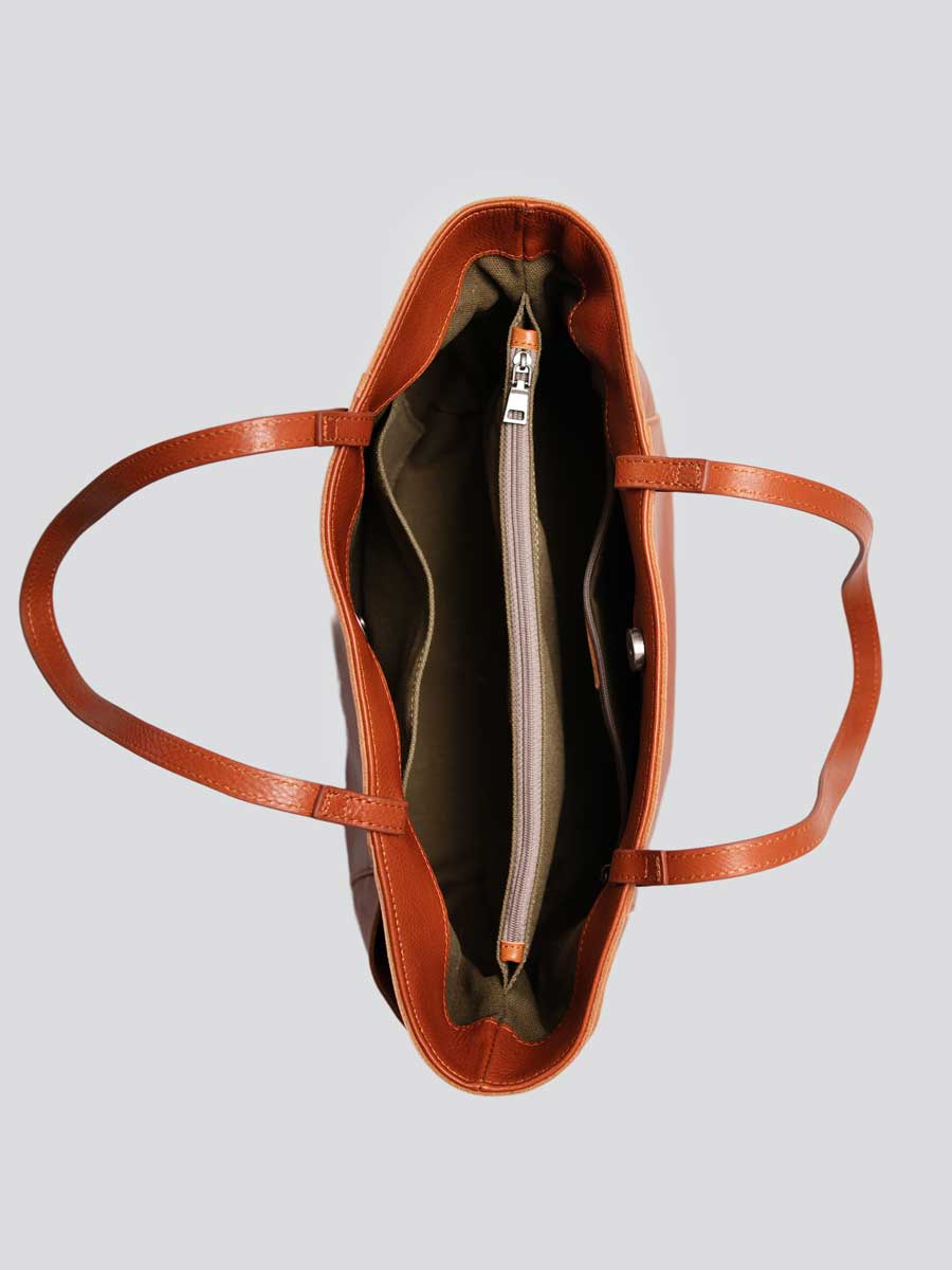 Oversize Leather Tote Shopper Handbag Orange