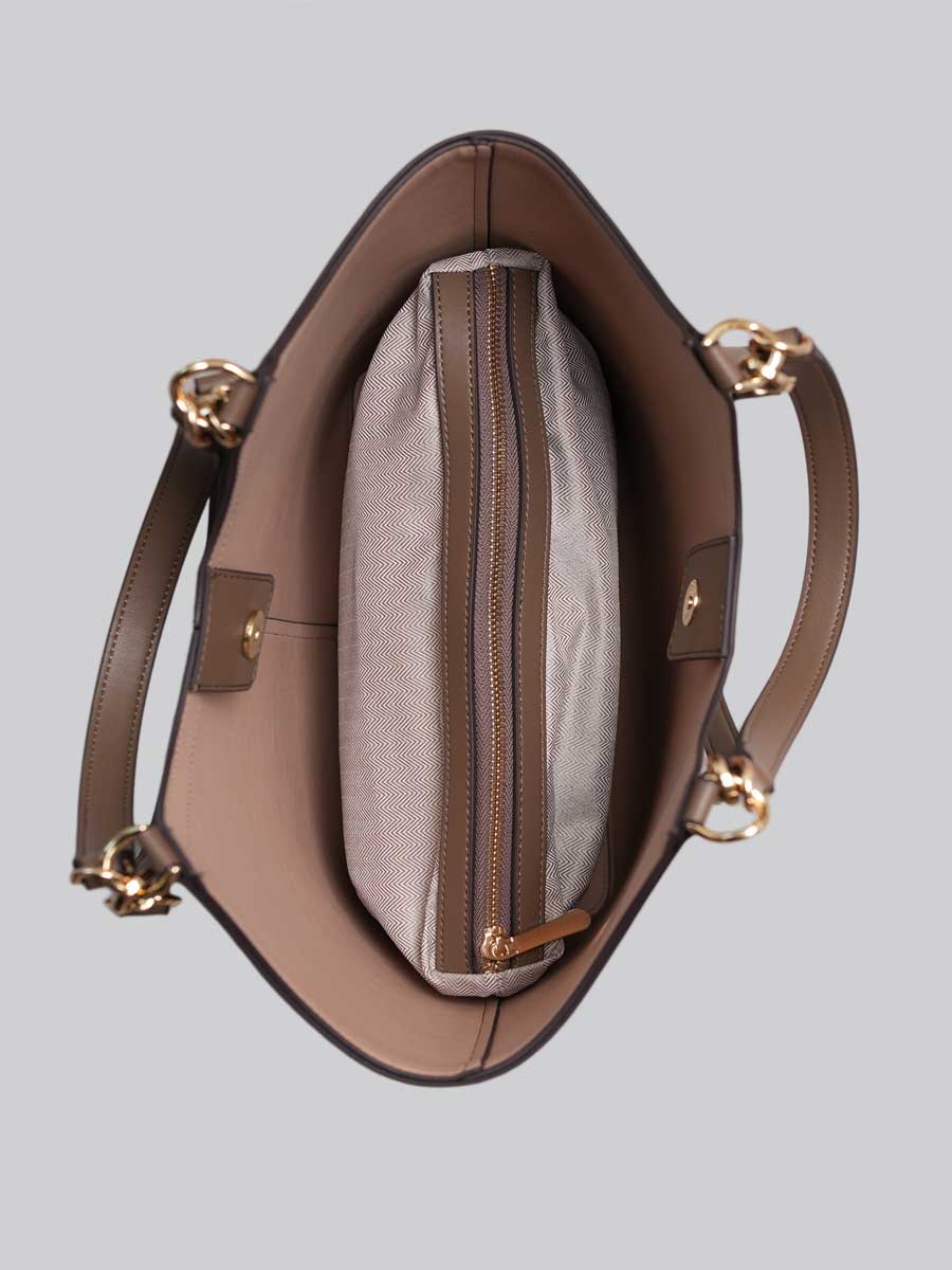 Real Leather Tote Bag with Gold Hardware Brown