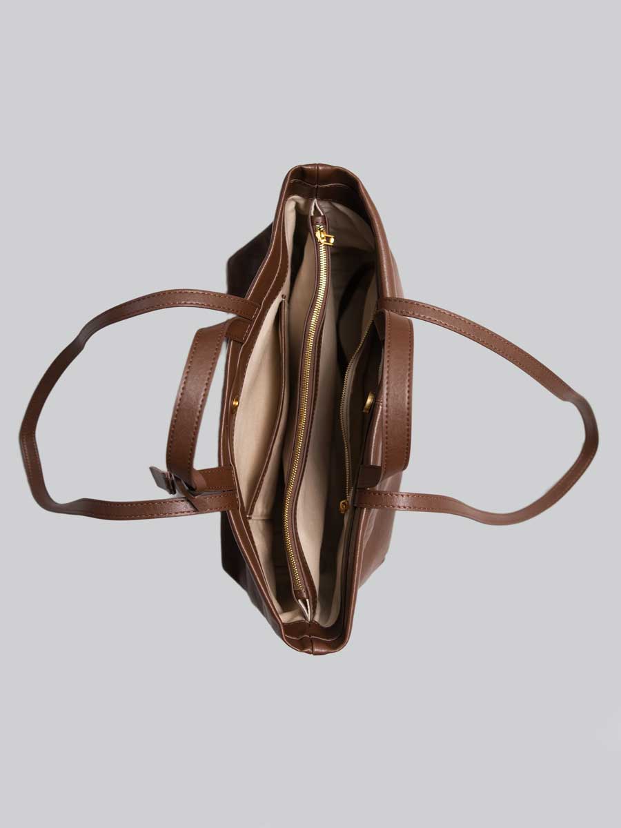 Oversize Genuine Leather Dual Handle Tote Bag Coffee
