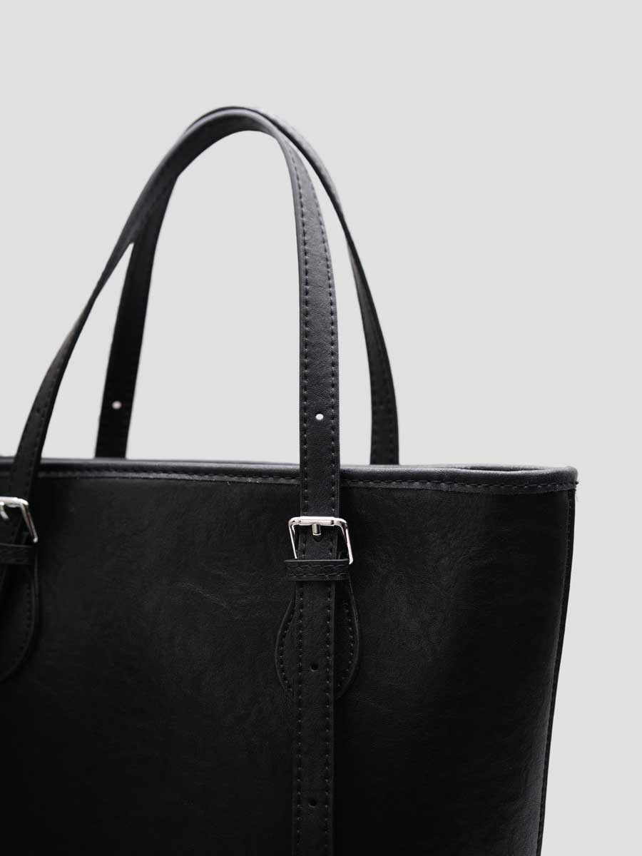 Genuine Leather Tote bag with Adjustable Buckled Straps Black