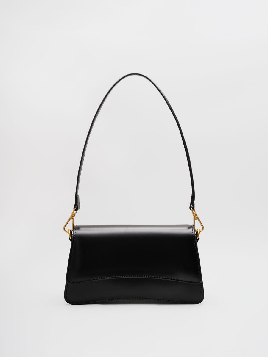 Genuine Patent Leather Clutch Shoulder Bag with Dual Straps Black