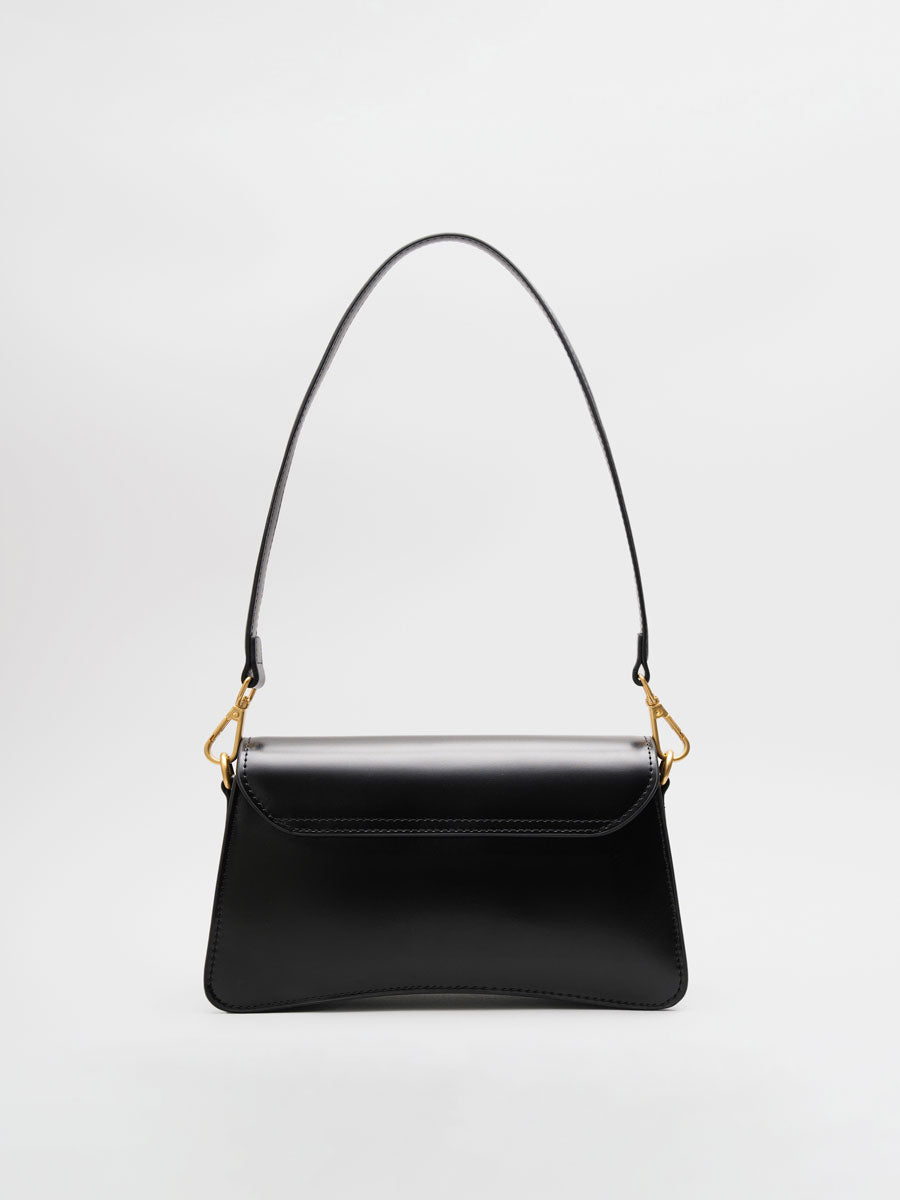 Genuine Patent Leather Clutch Shoulder Bag with Dual Straps Black