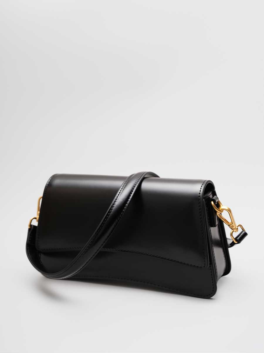 Genuine Patent Leather Clutch Shoulder Bag with Dual Straps Black