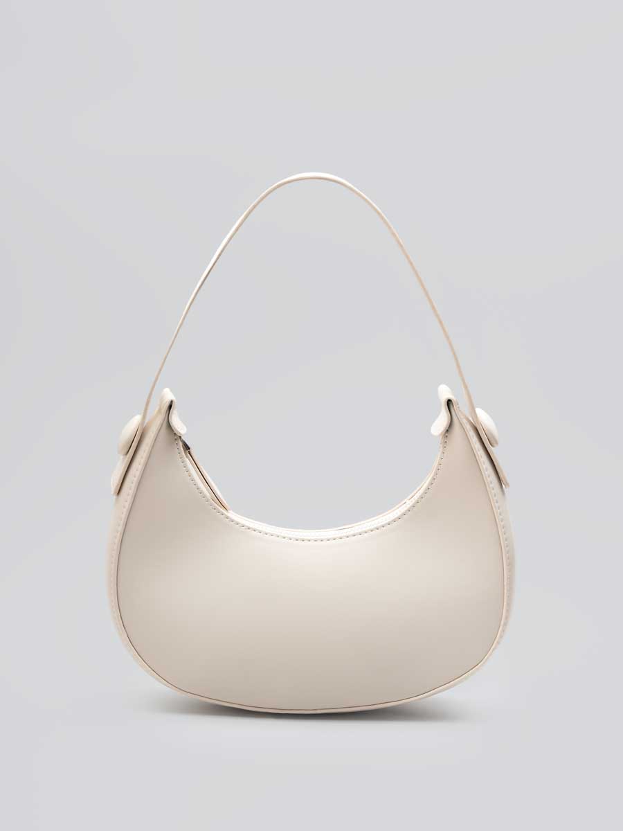Vegan Leather Crescent Shoulder Bag Cream Yellow