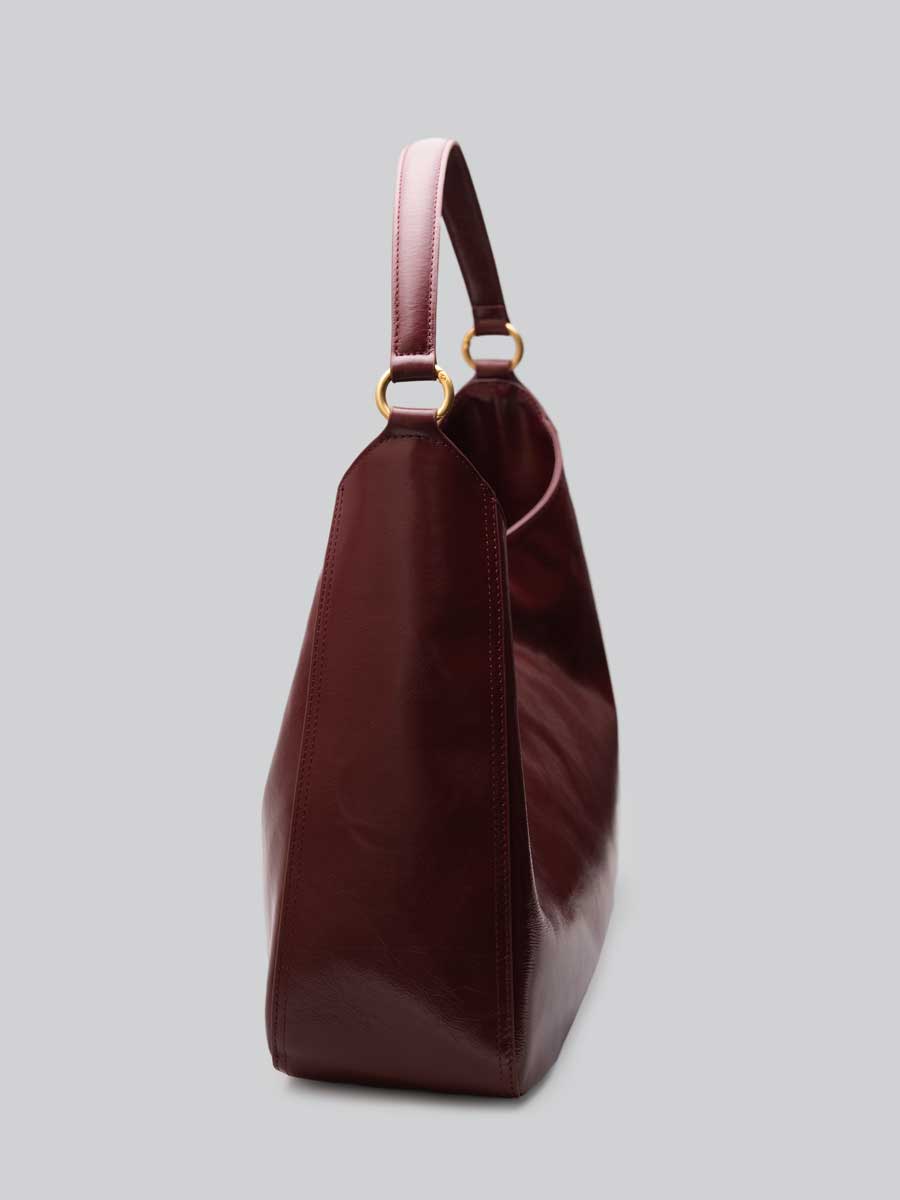 Real Leather Hobo Bag with Gold Logo Red