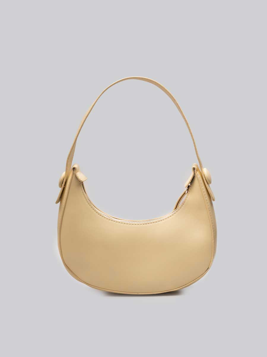 Vegan Leather Crescent Shoulder Bag Cream White