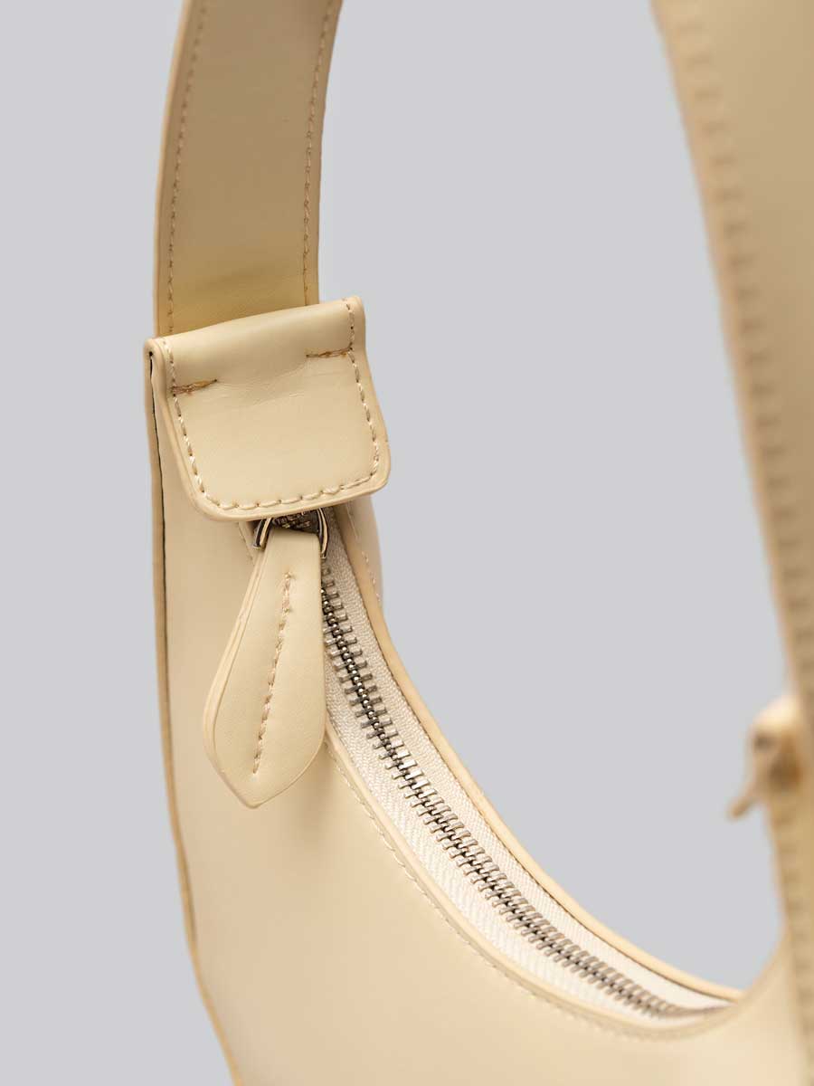 Vegan Leather Crescent Shoulder Bag Cream White