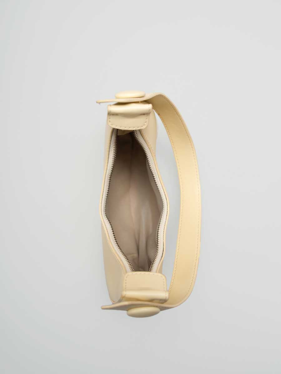 Vegan Leather Crescent Shoulder Bag Cream White