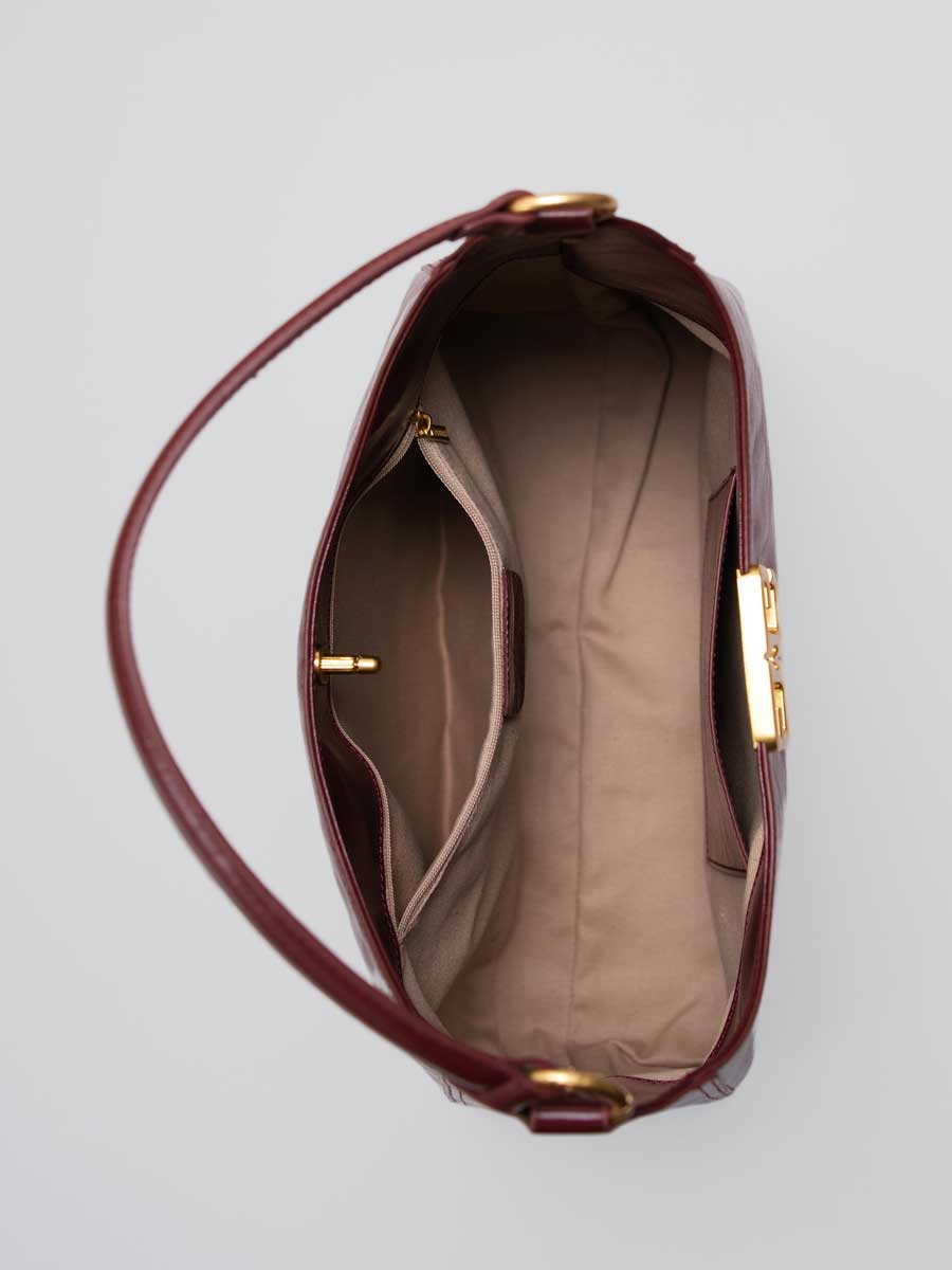 Real Leather Hobo Bag with Gold Logo Red
