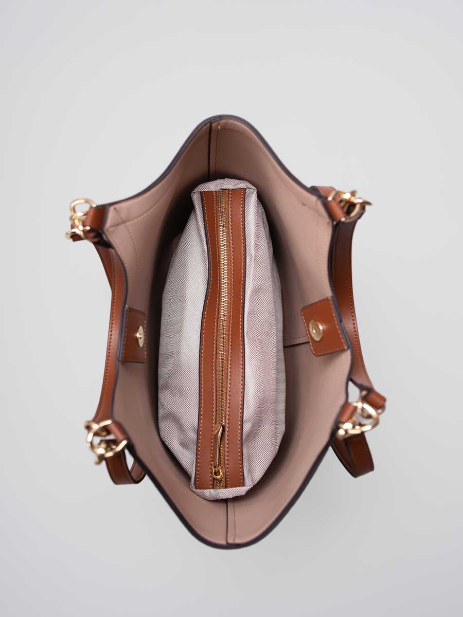 Real Leather Tote Bag with Gold Hardware Brown