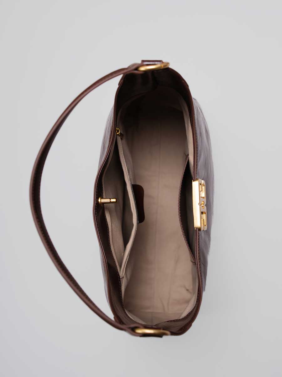 Real Leather Hobo Bag with Gold Logo Black