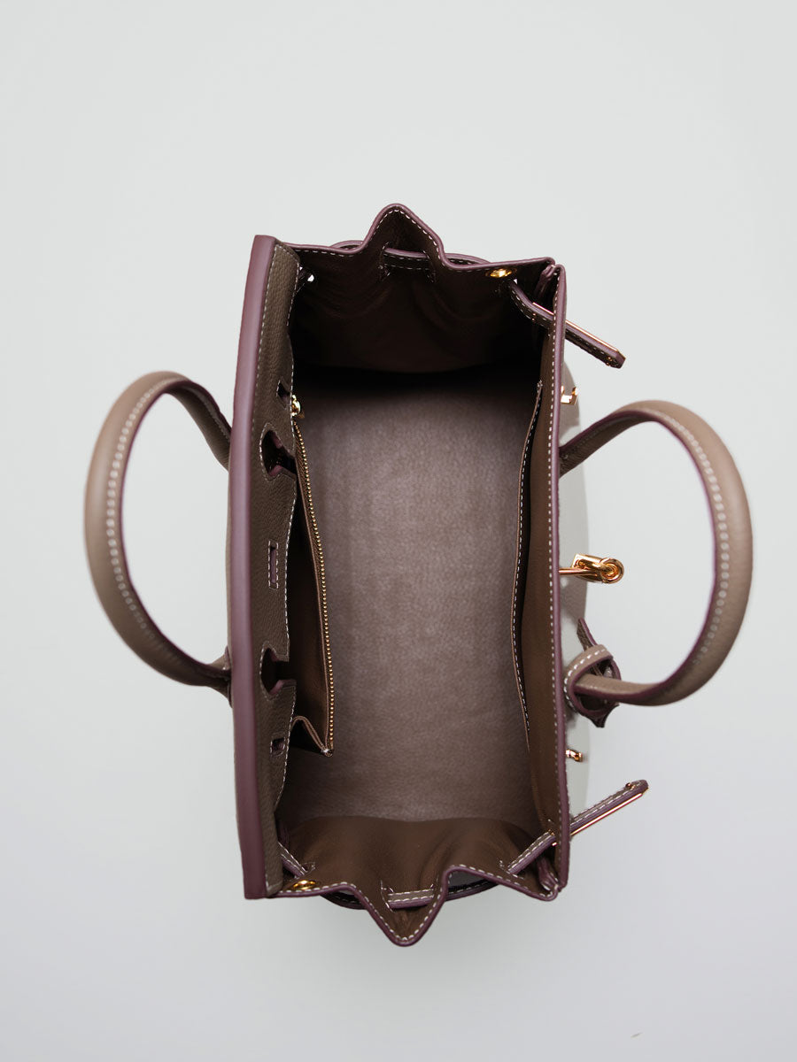 Real Leather Top Handle Satchel Handbag Crossbody Bag Khaki