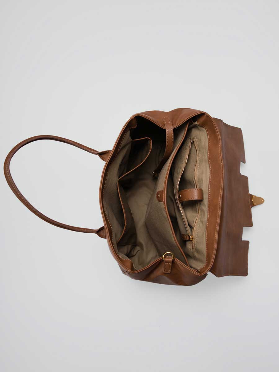 Classic Genuine Leather Top Handle Satchel Brown